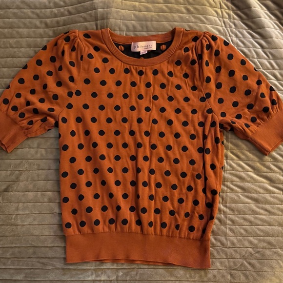 Philosophy Rust and Black Polka Dot Knit Sweater - Picture 2 of 6